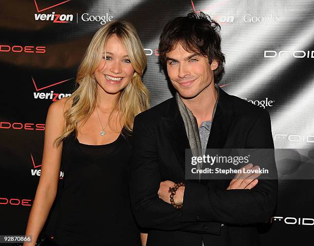 Actors Katrina Bowden and Ian Somerhalder attend the Verizon Wireless DROID Launch at The Angel Orensanz Foundation on November 6, 2009 in New York...