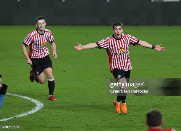 Lynden Gooch of Sunderland celebrates after he scores the second Sunderland goal during the Premier League International Cup match between Sunderland...