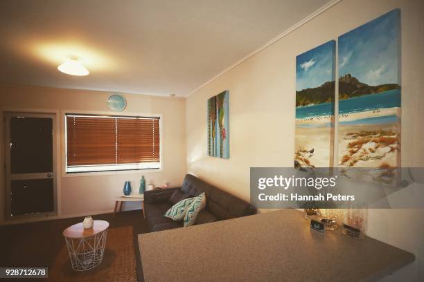 The lounge area where clients first meet their sex worker at The Bach, an ethical escort service, on October 19, 2017 in Whangarei, New Zealand....