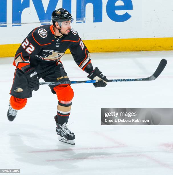 Chris Kelly of the Anaheim Ducks skates during the second period of the game against the Chicago Blackhawks at Honda Center on March 4, 2018 in...