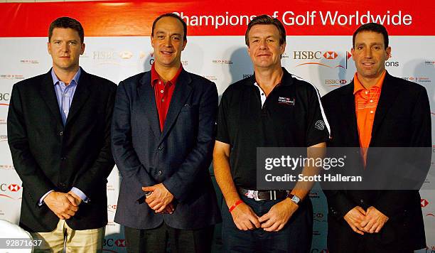 Robbie Henchman of IMG, Giles Morgan and Guy Harvey-Samuel of HSBC and Mark Steinberg of IMG pose after announcing to the media that HSBC will renew...