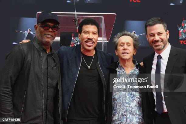 Samuel L. Jackson, Lionel Richie, Brian Grazer and Jimmy Kimmel attend the Lionel Richie Hand And Footprint Ceremony at TCL Chinese Theatre on March...
