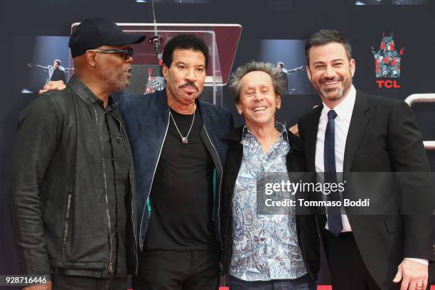 Samuel L. Jackson, Lionel Richie, Brian Grazer and Jimmy Kimmel attend the Lionel Richie Hand And Footprint Ceremony at TCL Chinese Theatre on March...