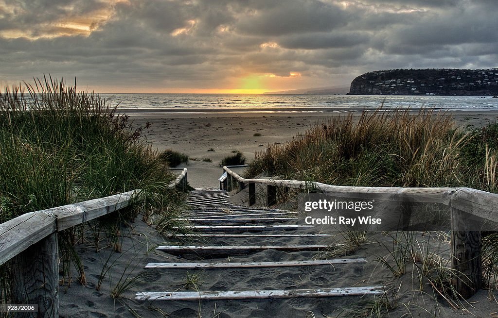 Stairway with sunset