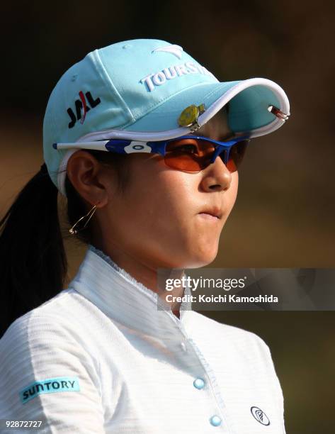 Ai Miyazato of Japan walks on the 17th hole during the round two of Mizuno Classic at Kintetsu Kashikojima Country Club on November 7, 2009 in Shima,...