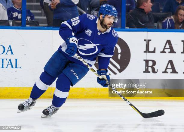 Cory Conacher of the Tampa Bay Lightning skates against the Florida Panthers during the second period at Amalie Arena on March 6, 2018 in Tampa,...