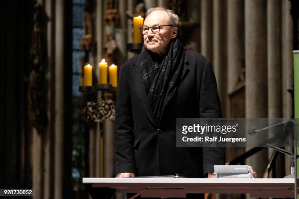 Klaus Maria Brandauer reads Fyodor Dostoyevsky's 'Grand Inquisitor' as part of the lit.COLOGNE festival at Cologne Cathedral on March 7, 2018 in...