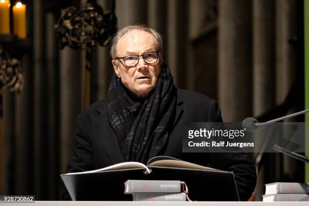Klaus Maria Brandauer reads Fyodor Dostoyevsky's 'Grand Inquisitor' as part of the lit.COLOGNE festival at Cologne Cathedral on March 7, 2018 in...