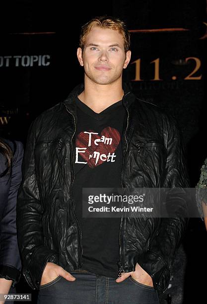 Actor Kellan Lutz appears onstage at Summit's "The Twilight Saga: New Moon" Cast Tour at Hollywood and Highland on November 6, 2009 in Los Angeles,...