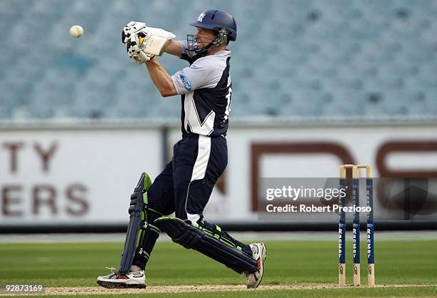 Chris Rogers of the Bushrangers bats during the Ford Ranger Cup match between the Victorian Bushrangers and the Tasmanian Tigers at Melbourne Cricket...