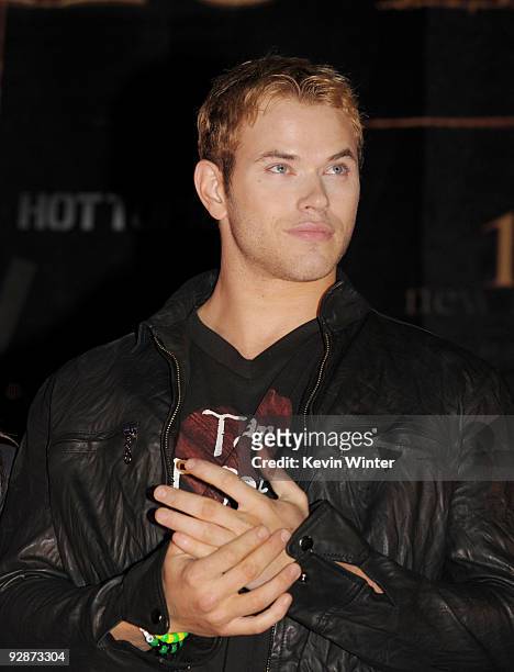 Actor Kellan Lutz appears onstage at Summit's "The Twilight Saga: New Moon" Cast Tour at Hollywood and Highland on November 6, 2009 in Los Angeles,...