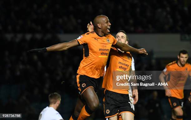 Willy Boly of Wolverhampton Wanderers celebrates after scoring a goal to make it 0-2 during the Sky Bet Championship match between Leeds United and...