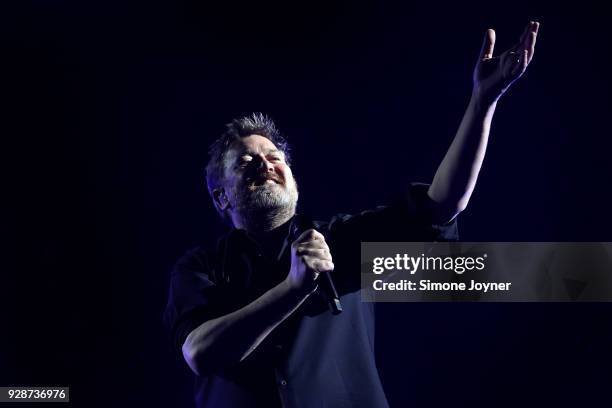 Guy Garvey of Elbow performs live on stage at The O2 Arena on March 7, 2018 in London, England.