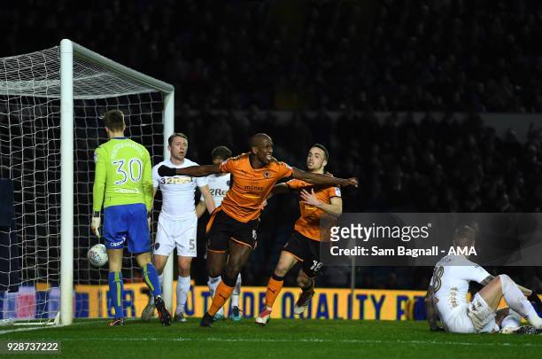 Willy Boly of Wolverhampton Wanderers celebrates after scoring a goal to make it 0-2 during the Sky Bet Championship match between Leeds United and...