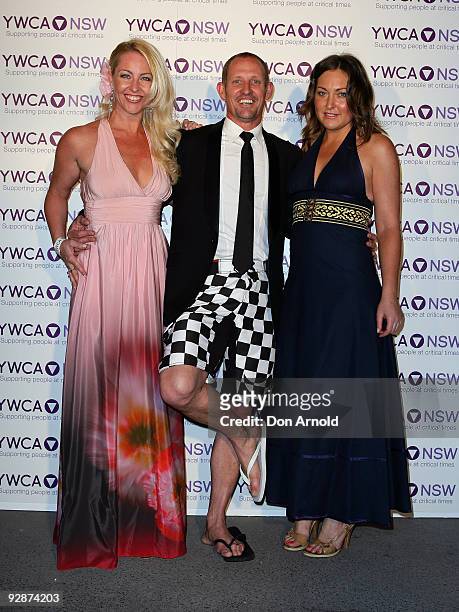 Peta Webb, Todd McKenney and Louise Bryant arrive for the YMCA Mother of all Cocktail Parties ball at Nick's Bondi Beach Pavilion on November 7, 2009...