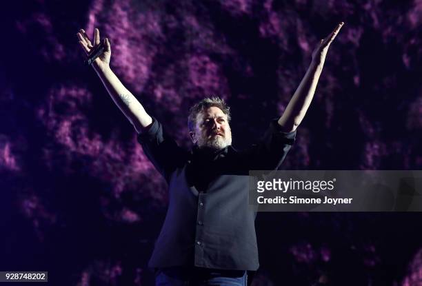 Guy Garvey of Elbow performs live on stage at The O2 Arena on March 7, 2018 in London, England.