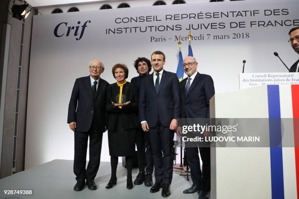 French activist and Nazi hunter, Serge Klarsfeld, his wife Nazi hunter, Beate Klarsfeld, their son, French-Israeli lawyer Arno Klarsfeld, French...