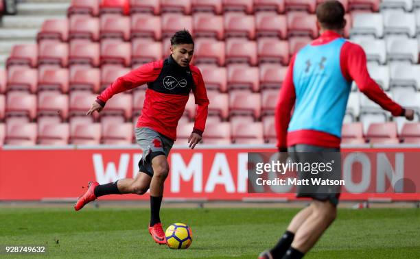 Sofiane Boufal during a Southampton FC training session at St Marys stadium on March 7, 2018 in Southampton, England.