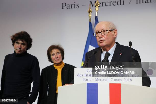 French activist and Nazi hunter, Serge Klarsfeld delivers a speech as his wife, Nazi hunter Beate Klarsfeld and their son, French-Israeli lawyer Arno...