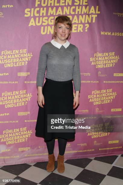 Lina Beckmann attends the premiere 'Fühelen Sie sich manchmal ausgebrannt und leer' at Abaton Kino on March 7, 2018 in Hamburg, Germany.