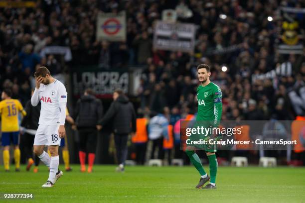 Tottenham Hotspur's Hugo Lloris and team mate Fernando Llorente look dejected at the final whistle during the UEFA Champions League Round of 16...