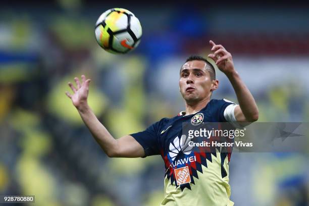 Paul Aguilar of America controls the ball during the match between America and Tauro FC as part of the CONCACAF Champions League 2018 at Azteca...