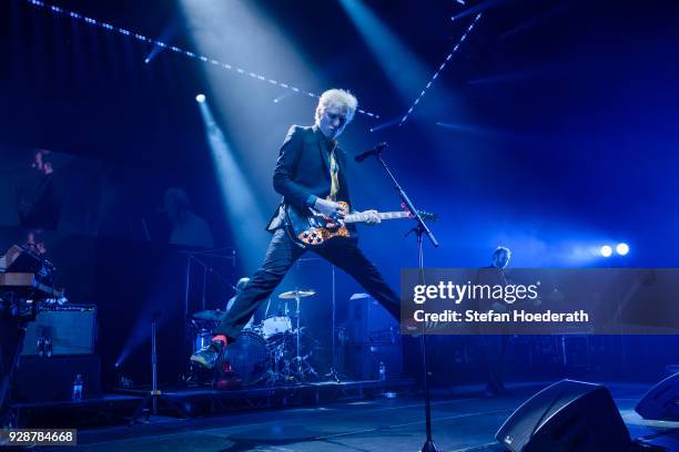 Singer Alex Kapranos and bassist Robert Hardy of Franz Ferdinand perform live on stage during a concert at Tempodrom on March 7, 2018 in Berlin,...