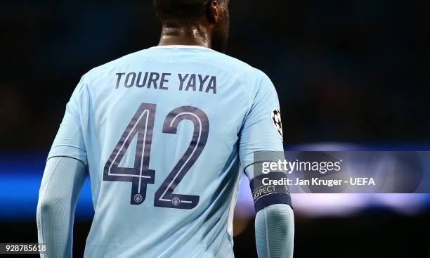 Yaya Toure of Manchester City looks on during the UEFA Champions League Round of 16 Second Leg match between Manchester City and FC Basel at Etihad...