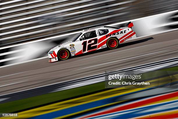 Brad Keselowski drives the Penske Dodge during practice for the NASCAR Sprint Cup Series Dickies 500 at Texas Motor Speedway on November 7, 2009 in...