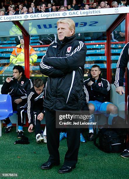 Manager Gordon Strachan of Middlesbrough stands in the dugout before the Crystal Palace and Middlesbrough Coca Cola Championship match at Selhurst...