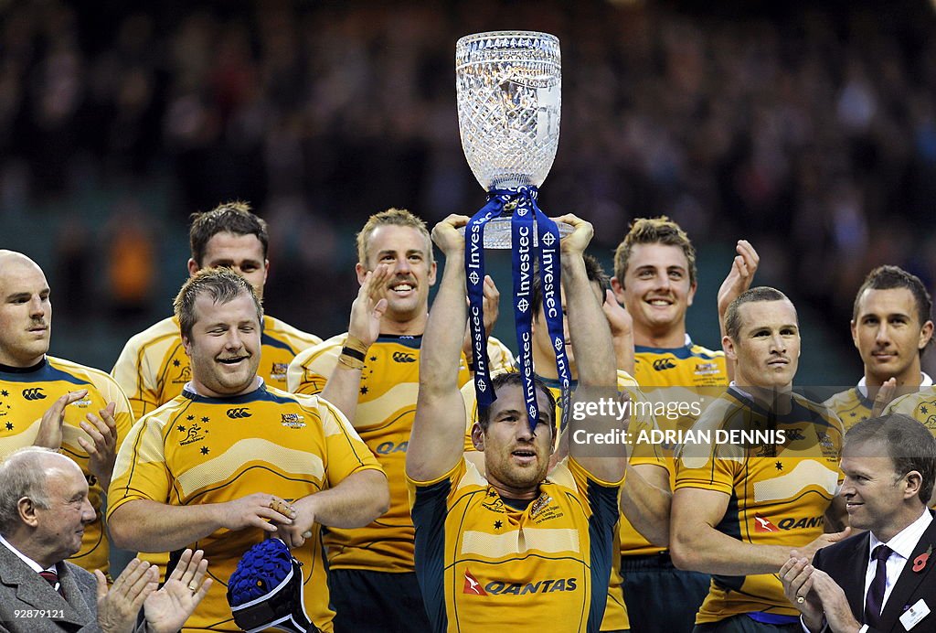 Elsom Australian captain Rocky Elsom lifts the Cook Cup after they beat ...