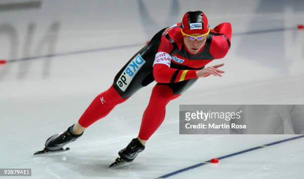 Monique Angermueller of Germany competes in the women's 1000 m - Division A race during the Essent ISU World Cup Speed Skating on November 7, 2009 in...