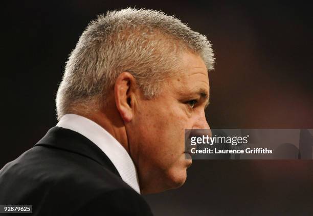 Warren Gatland of Wales looks on during the Invesco Perpetual Series Match between Wales and New Zealand at The Millennium Stadium on November 7,...