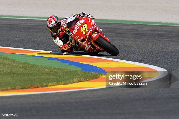 Alvaro Bautista of Spain and Mapfre Aspar rounds the bend during the qualifying practice session ahead of the MotoGP Of Valencia at the Valencia...