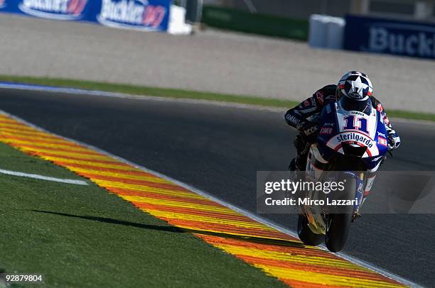 Ben Spies of USA and Yamaha Factory Racing heads down a straight during the qualifying practice session ahead of the MotoGP Of Valencia at the...