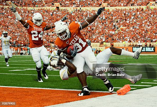 Running back Cody Johnson of the Texas Longhorns scores his second touchdown against the UCF Knights, a third down 13-yard run, on November 7, 2009...