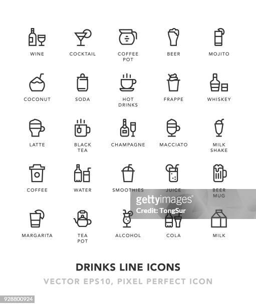 飲料線圖示 - 雞尾酒 含酒精飲品 幅插畫檔、美工圖案、卡通及圖標