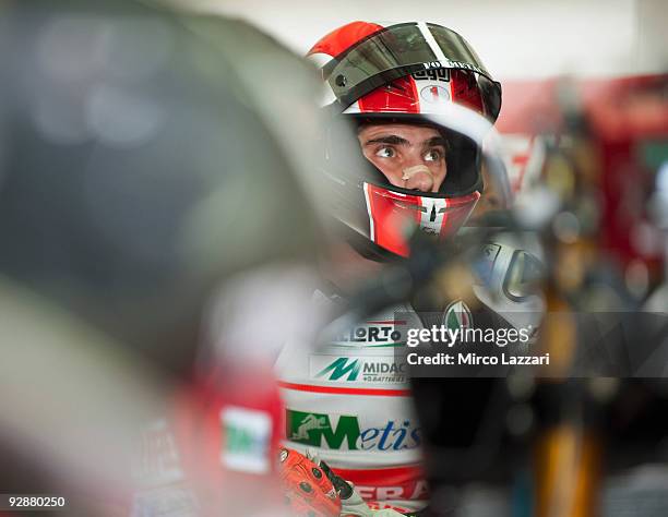 Marco Simoncelli of Italy and Metis Gilera looks on during qualifying ahead of the MotoGP of Valencia at the Valencia Circuit on November 6, 2009 in...