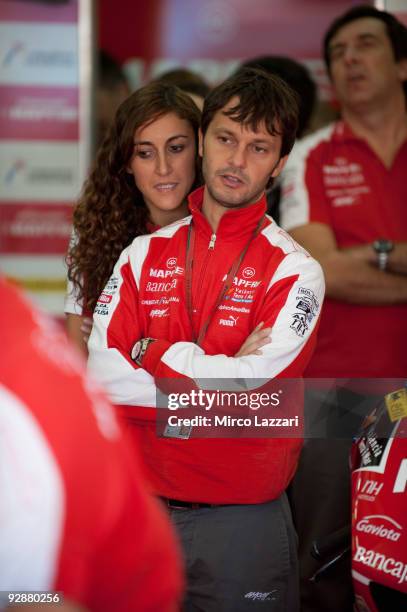 Gino Borsoi of Italy and Mapfre Aspar looks on in box during qualifying ahead of the MotoGP of Valencia at the Valencia Circuit on November 6, 2009...