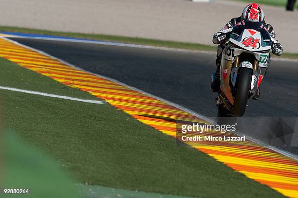 Gabor Talmacsi of Hungary and Scot Racing heads down a straight during qualifying ahead of the MotoGP of Valencia at the Valencia Circuit on November...