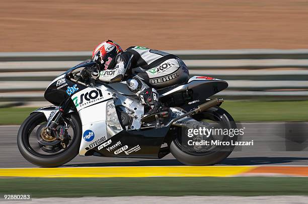 Hiroshi Aoyama of Japan and Scot Racing 250cc heads down a straight during qualifying ahead of the MotoGP of Valencia at the Valencia Circuit on...