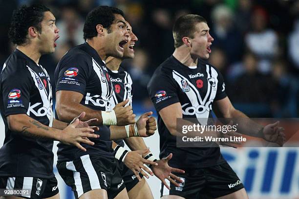 The New Zealand team perform the Haka before the Gillette Four Nations match between England and New Zealand at Galpharm Stadium on November 7, 2009...