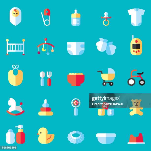 baby flat icons - toy rattle stock illustrations