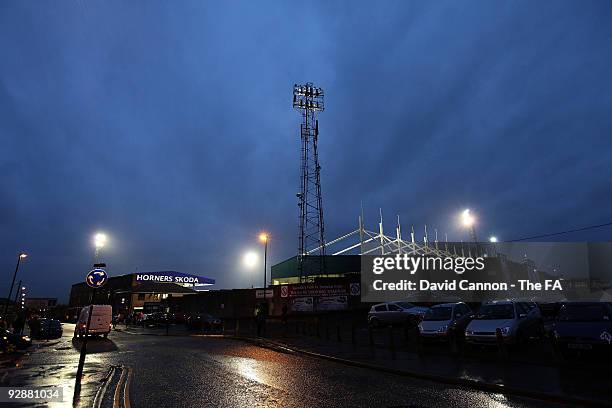The stadium before the FA Cup First Round Proper match between Oldham Athletic and Leeds United at Boundary Park on November 7, 2009 in Oldham,...
