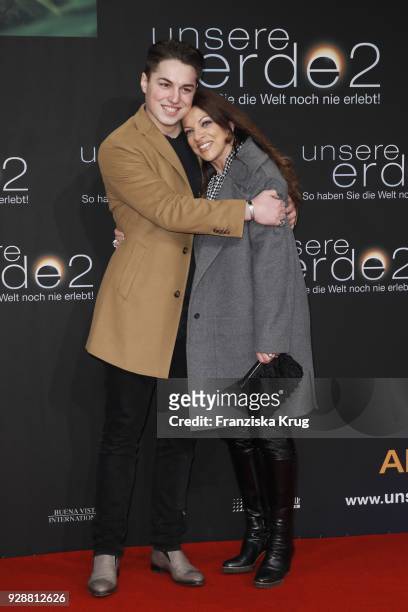 Alice Brauner and her son David Zechbauer during the 'Unsere Erde 2' premiere at Zoo Palast on March 7, 2018 in Berlin, Germany.