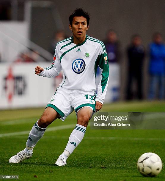 Makoto Hasebe of Wolfsburg during the Bundesliga match between 1899 Hoffenheim and VfL Wolfsburg at the Rhein-Neckar Arena on November 7, 2009 in...