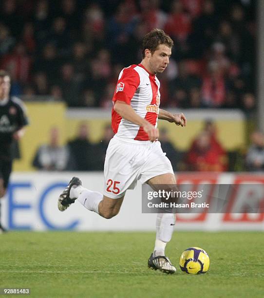 Andreas Ivanschitz of Mainz plays the ball during the Bundesliga match between FSV Mainz 05 and 1. FC Nuernberg at Bruchweg Stadium on November 7,...