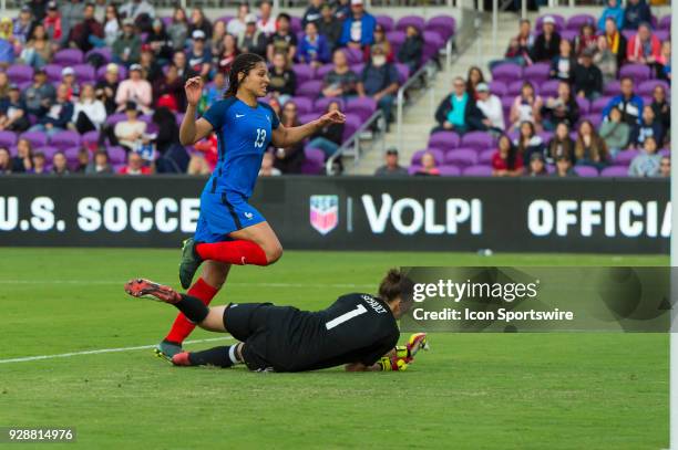 France forward Valerie Gauvin begins to celebrate her goal during the second half of the SheBelieves Cup match between France and Germany on March 07...