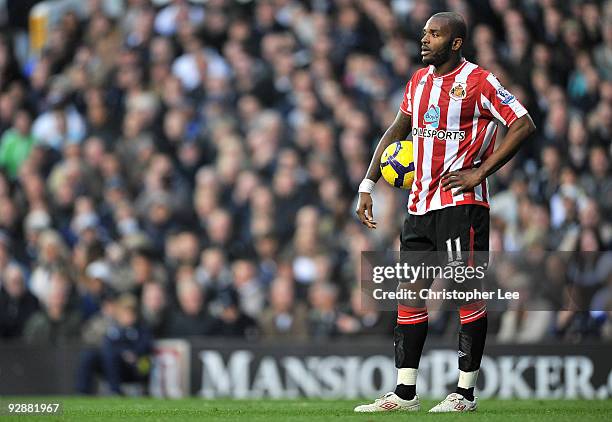 Darren Bent of Sunderland holds the ball during the Barclays Premier League match between Tottenham Hotspur and Sunderland at White Hart Lane on...