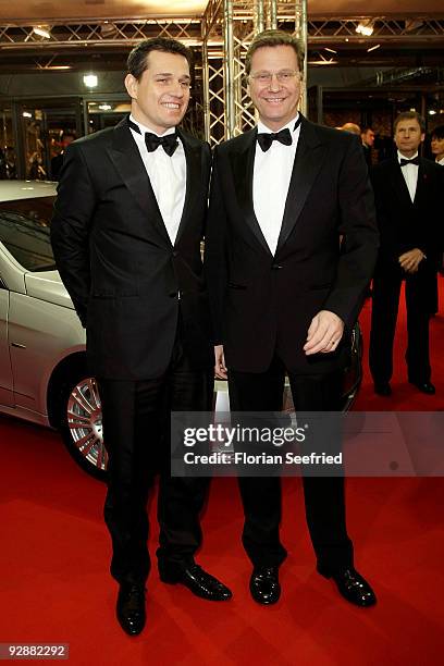 German Foreign Minister Guido Westerwelle and his boyfriend Michael Mronz attend the '16th Aids Gala' at Deutsche Oper on November 7, 2009 in Berlin,...